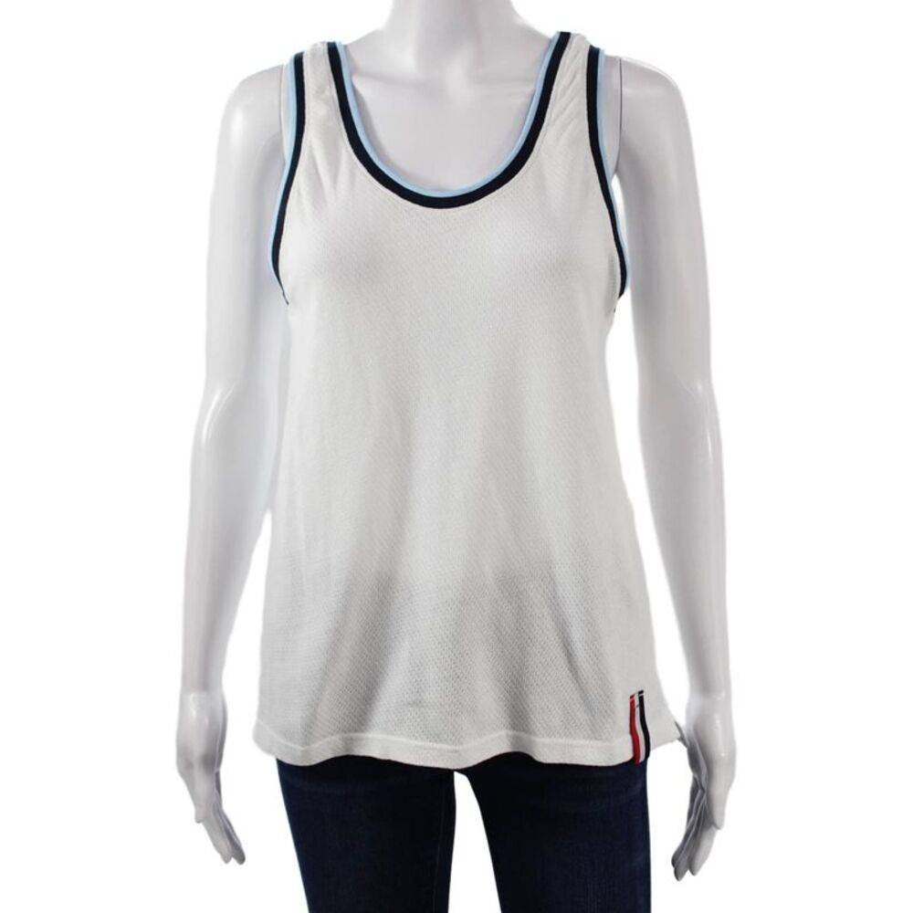 The Upside Womens Scoop Neck Color Block Sleeveless Tank Top White Blue Size 4